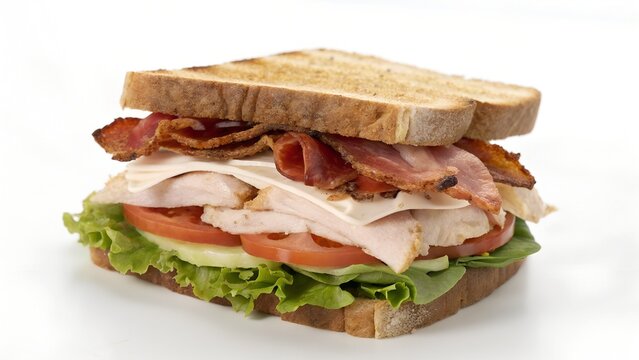 Whole turkey club sandwich white background clean food stock photo
