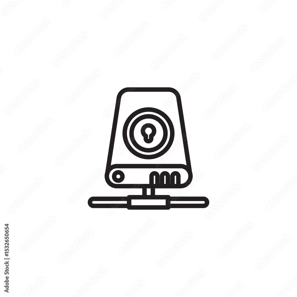 Aufkleber an icon representing data download or file transfer, featuring a portable hard drive connected to a 