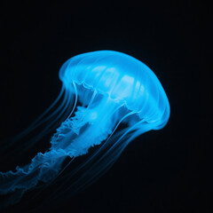 Bioluminescent Jellyfish on Black Background