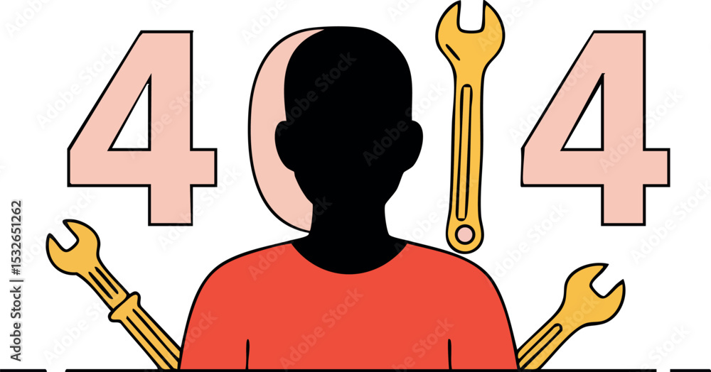 Poster 404 error page with silhouette and wrench tools vector illustration for website maintenance and erro