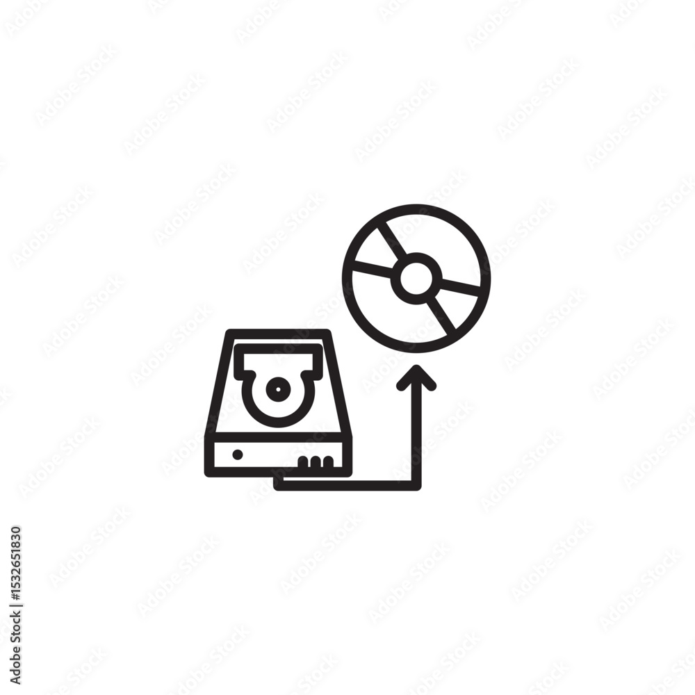 Aufkleber an icon representing disc burning or data transfer to a disc, featuring a portable hard drive connec