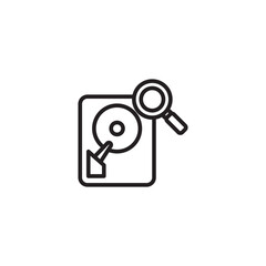 An icon representing data search or hard drive analysis, featuring a hard drive with a magnifying glass, symbolizing searching or recovering files from storage.