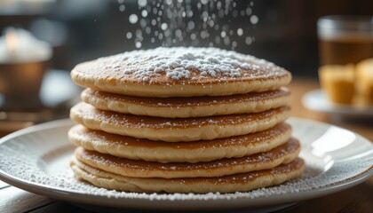 Delicious fluffy pancakes dusted with powdered sugar a tempting breakfast treat perfect for a weekend brunch