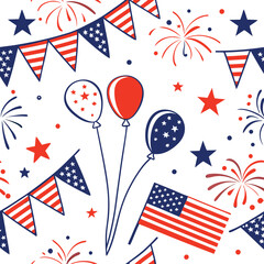 Patriotic Celebration 4th of July Balloons, Flags, and Stars Ai-Generated