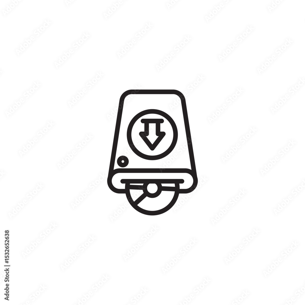 Poster an icon representing disc eject or data download from a disc, featuring an external hard drive with 