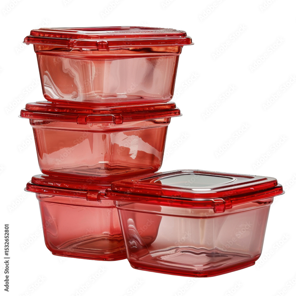 Poster stacked red food storage containers with clear lids are perfect for organizing meals and leftovers. 