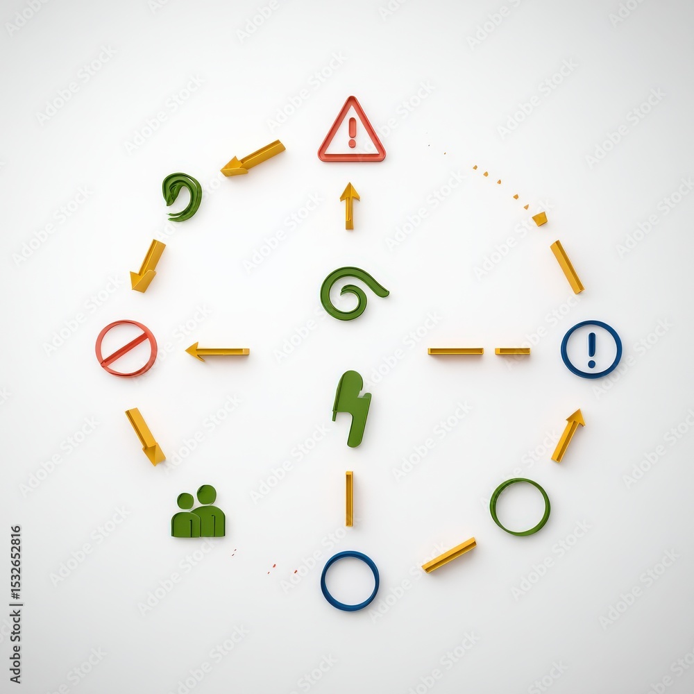 Poster protect prevention policy concept. symbols representing various concepts in a circular layout.