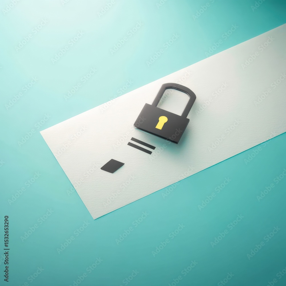 Poster protect prevention policy concept. secure padlock on a reflective surface with a minimalist backgrou