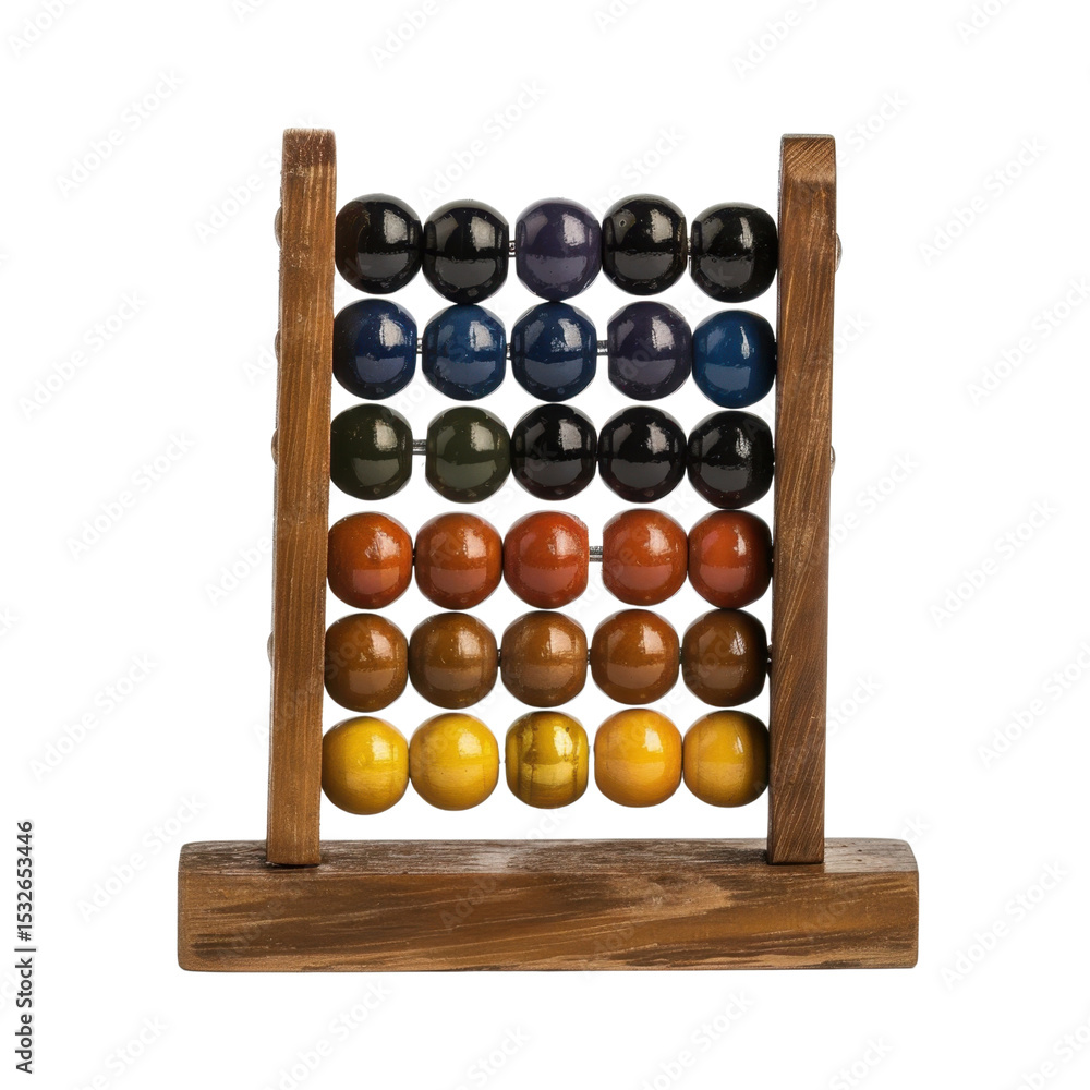 Poster colorful abacus with wooden frame and vibrant beads arranged in rows, showcasing playful and educati
