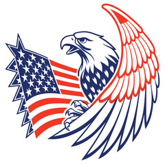 Bald Eagle with American Flag 4th of July independence Day background Ai-Generated