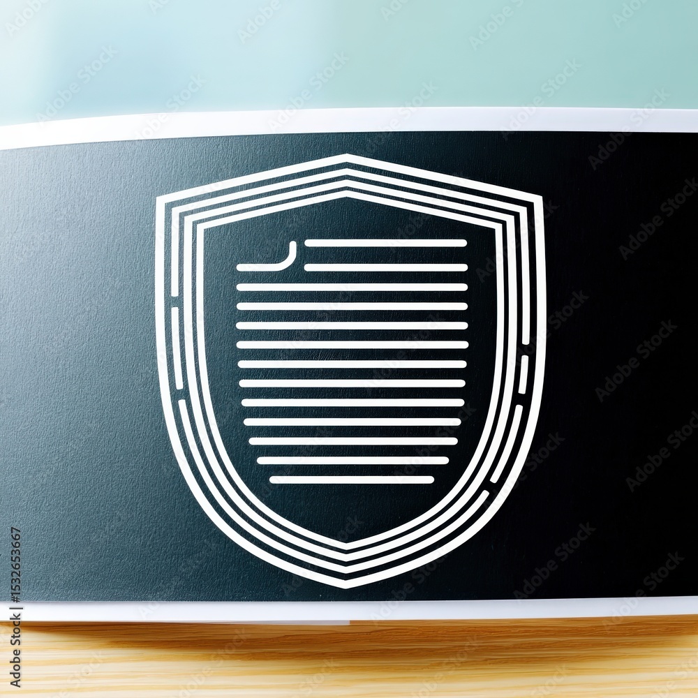 Poster protect prevention policy concept. black shield design with lines on a soft background.