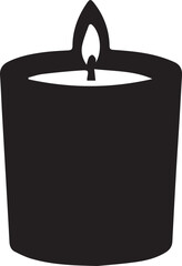 Silhouette of a lit candle with a visible flame. 