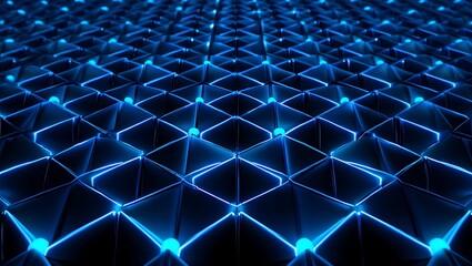 Abstract 3d render of geometric blue glowing futuristic technology background design
