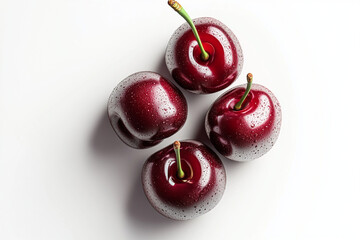 Top view of fresh red cherries arranged in a circle on white background concept ripe produce
