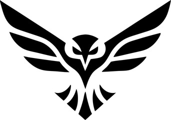 Obraz premium Eagle icon logo with spread wings, minimalist design on white background, symbolising freedom and strength.