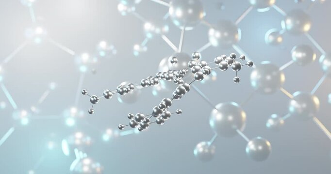 Nilotinib rotating 3d molecule, molecular structure of tyrosine kinase inhibitor seamless video
