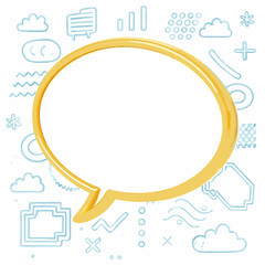 Blue floral vector illustration with speech bubbles and a round frame for summer design