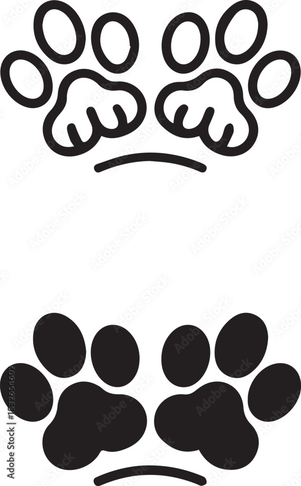Poster two simple paw print designs are shown. the top design is outlined with each paw having three toes a
