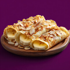 Premium folded crepe filled with banana slices and toppings on transparent background