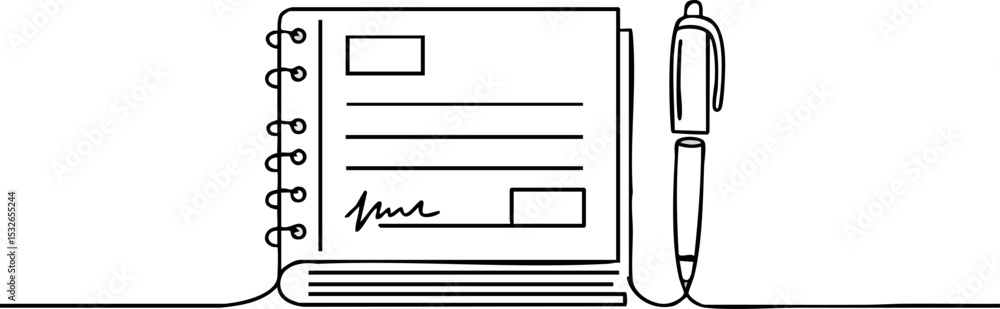 Poster notebook and pen line art vector illustration for writing and note taking