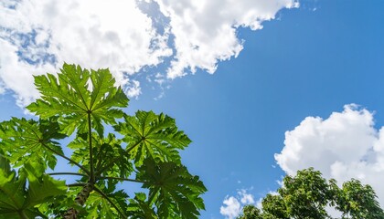 Obraz premium Aralia Tree Against Bright Blue Sky