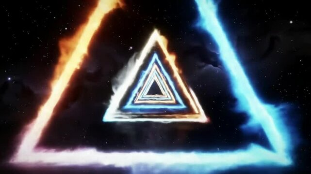 A vibrant cosmic triangle glowing in space with swirling colors.