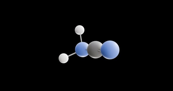 Cyanamide molecule, rotating 3D model of organic compound, looped video on a black background
