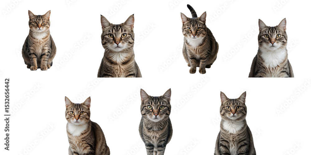 Aufkleber collection of street cats isolated on a transparent background displaying various poses and expressi