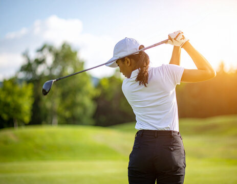 Golfer's Backswing on Sunny Golf Course