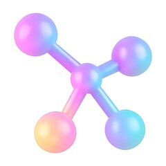 pink blue molecule structure holographic Iridescent 3d render icon isolated on transparent background cutout