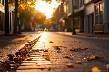 A street with a sun shining through the trees