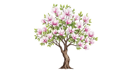 Elegant Magnolia Tree in Full Bloom Watercolor Illustration