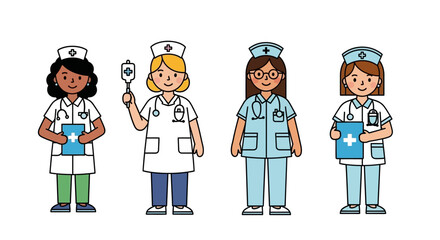Diverse Nurses Healthcare Professionals Illustration
