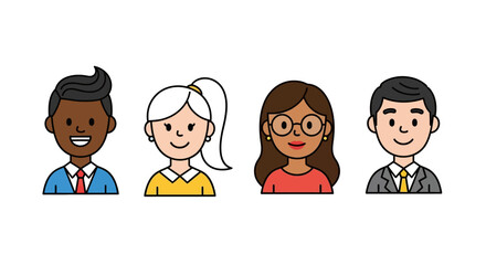 Naklejka premium Diverse Team Icons Flat Design Illustrations of Professionals