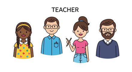 Diverse Group of Teachers Illustrations of Male and Female Educators