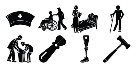 silhouettes of people in the hospital category on white background