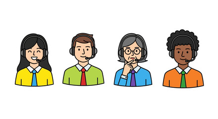 Diverse Customer Service Team Icons  Professional Support Agents