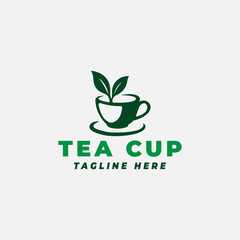 Green Tea Cup Leaf Tea Logo design.