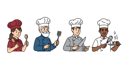 Diverse Chefs with Cooking Utensils Illustration Set
