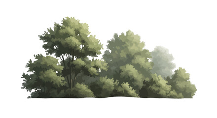 Lush Green Foliage Illustration Realistic Painted Bushes and Trees