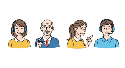 Diverse Customer Service Representatives Illustrations of Happy Agents Ready to Assist