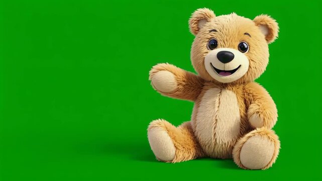 Cute Teddy Bear Waving Hi on Green Screen &ndash; Animated Plush Character Overlay