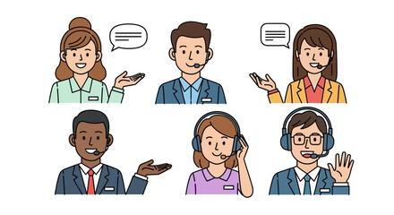 Diverse Customer Service Representatives Icons and Illustrations for Websites and Presentations