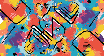 Naklejka premium Abstract Colorful Shapes and Lines Digital Illustration