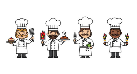 Diverse Chefs Cartoon Illustration  A Set of Four Culinary Characters