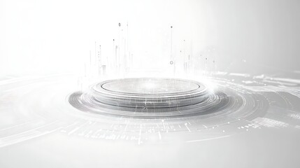 Abstract Technology Stage Platform with Glowing Lines and Data Stream