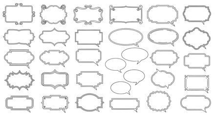 Collection of Ornate Frames and Speech Bubbles Decorative Borders and Text Boxes