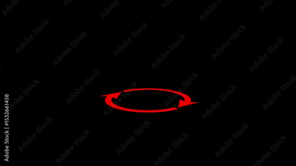 Poster red neon light flickering like fire in the dark with glowing shapes and rotation arrow