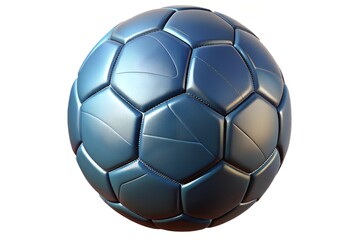 Metallic blue soccer ball detailed closeup