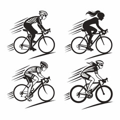 Obraz premium Four cyclists in motion road bike race illustration